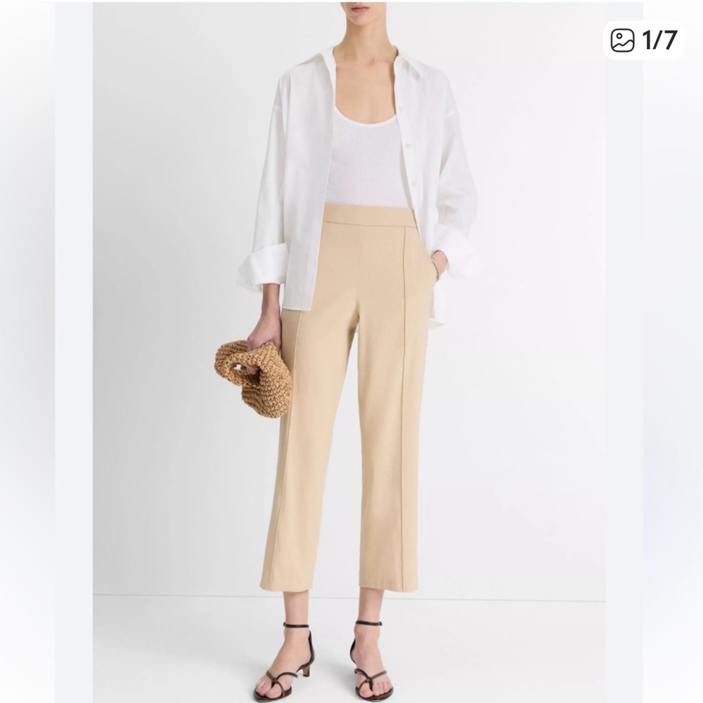 Vince Ankle Pull On Pleated Straight Leg Lightweight Cream Pants, Large